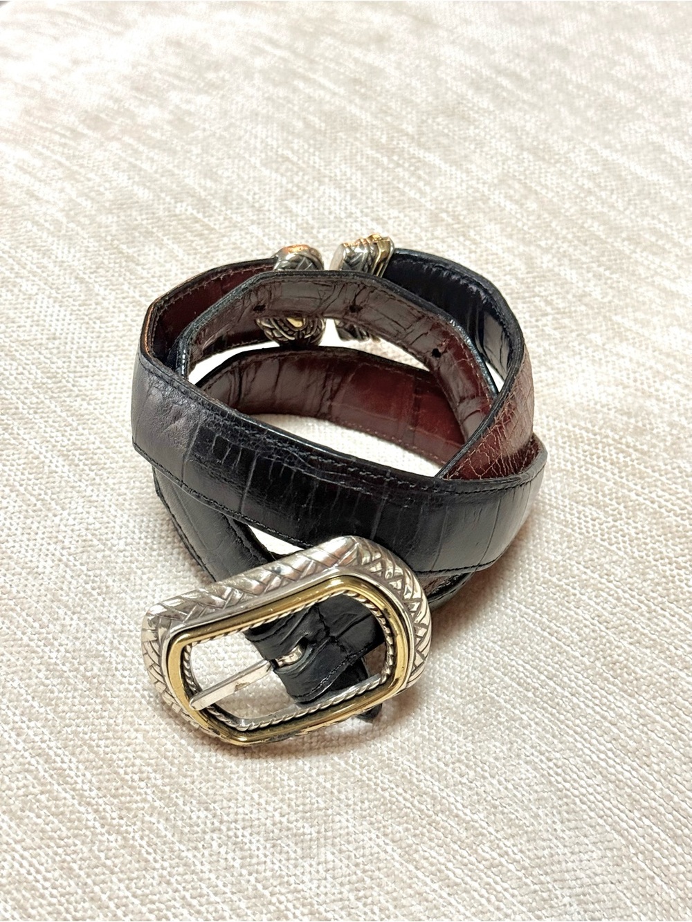 Brighton Reversible Croc Embossed Leather Black & Brown Belt
